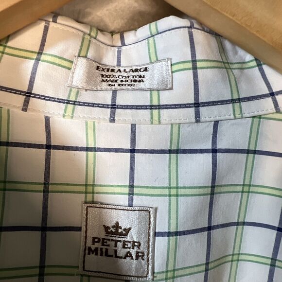 Peter Millar Shirt Top Men's XL CHECKERED 100% cotton Long Sleeve Pirate button - Picture 5 of 7